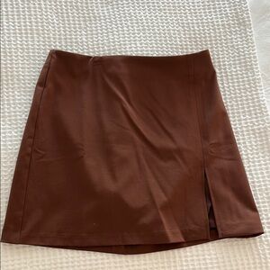 Sunday Best Brown Mini A-line Skirt with Slit for Casual Work